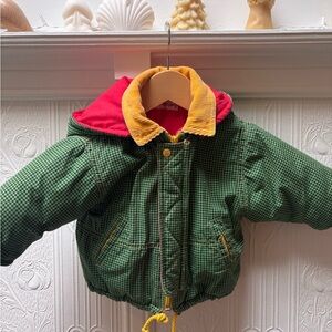 Vintage mid season Green Checkered Jacket with Red and Yellow Accents